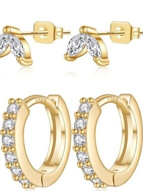 #107 Sterling silver Gold and Silver Stud Set Earrings